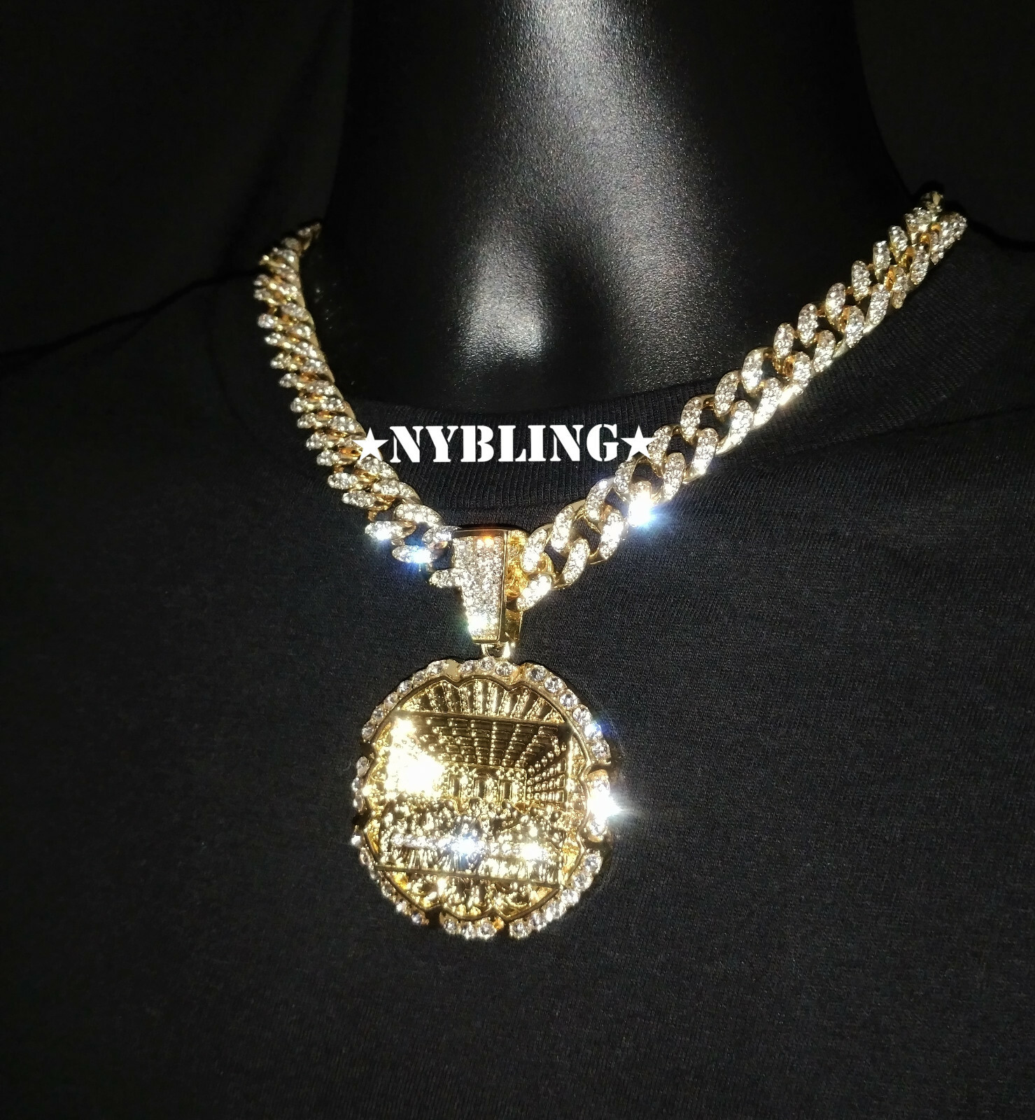 12MM Cuban Link Chain Necklace XL Last Supper Pendant Plated Hip Hop CZ Jewelry