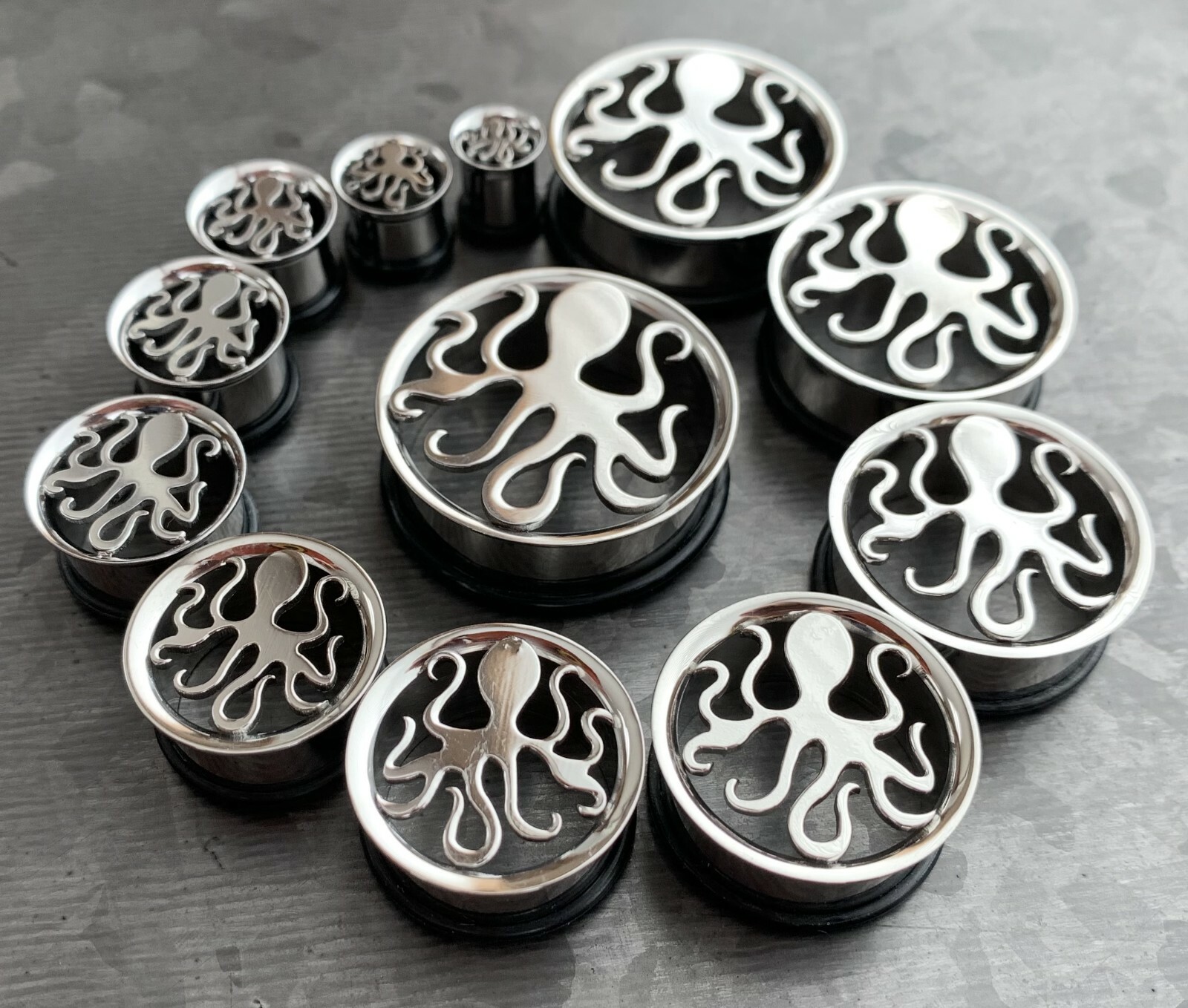 PAIR Octopus Surgical Steel Single Flare Tunnels Plugs Earlets Gauges 8mm-30mm