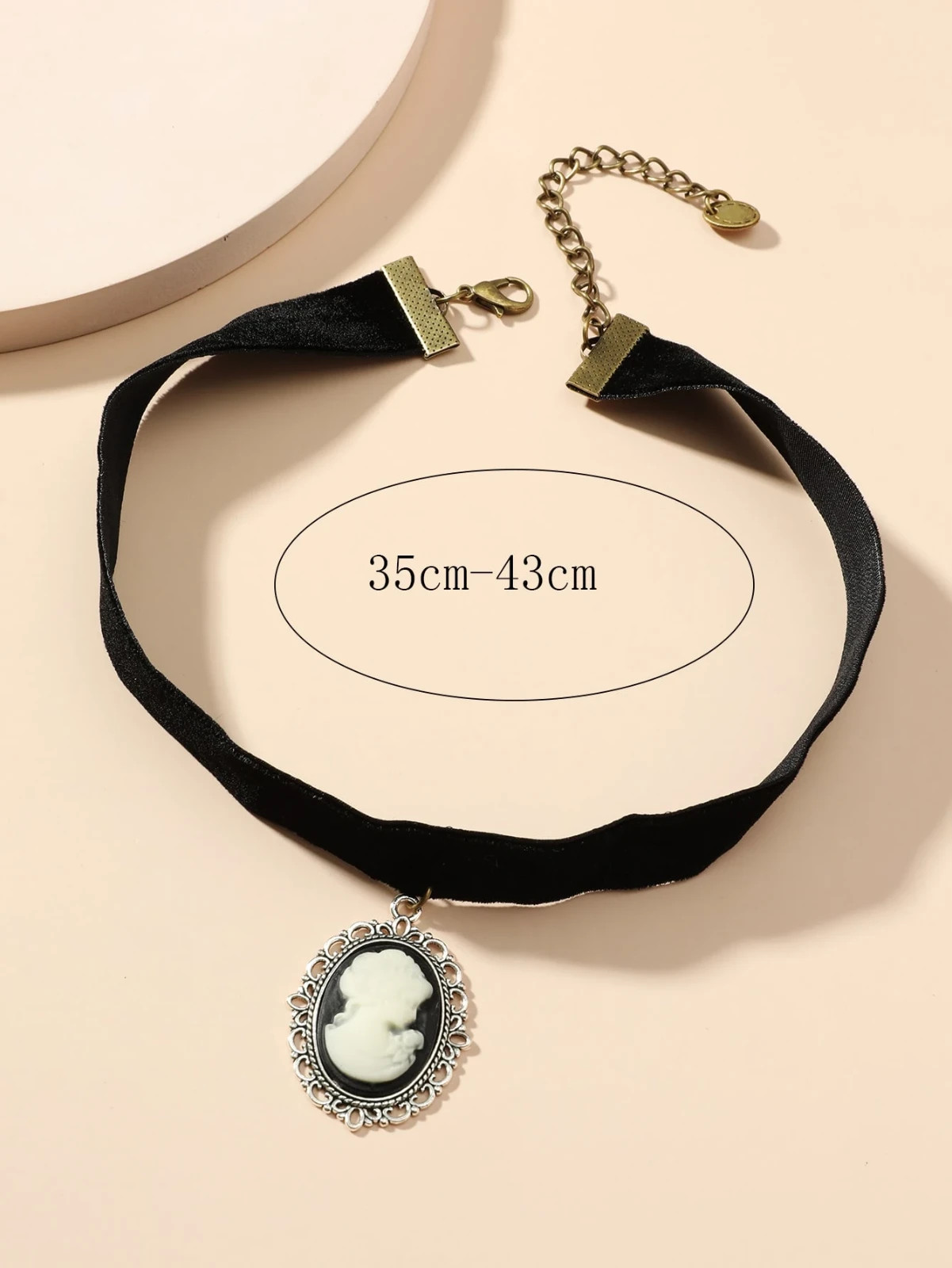 Black Velvet Choker Cameo Necklace Vintage Gothic Victorian Pendant
