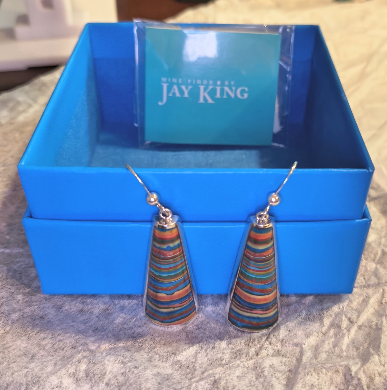 Jay King Rainbow Calsilica Dangle Earrings Sterling Silver NIB 1.25″ Mine Finds