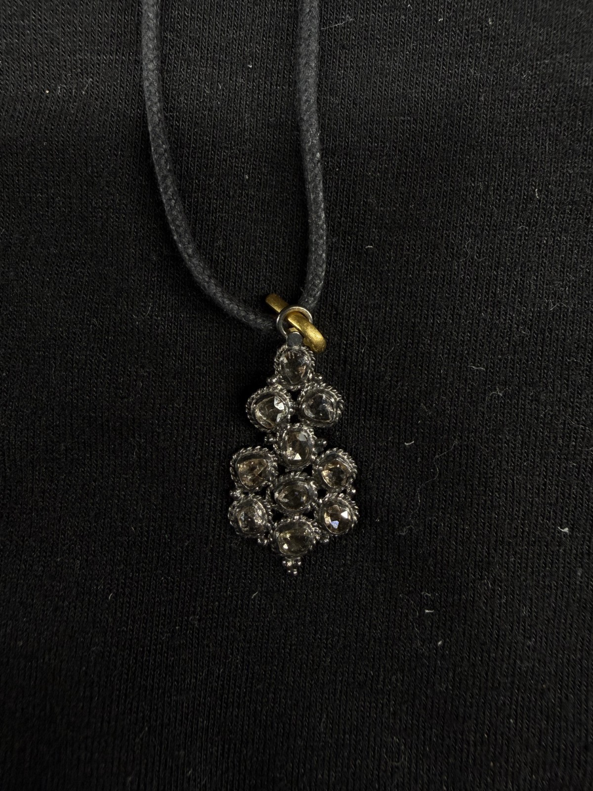 Abejas Boutique Rose Cut Indian Diamond Pendant Leather Cord Necklace Artisan