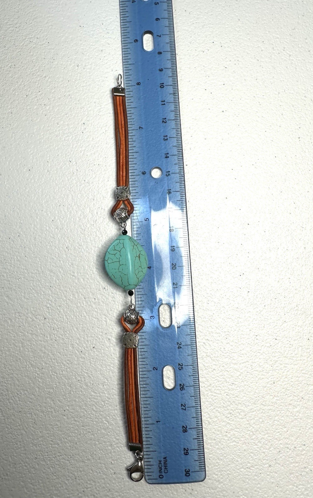3D Unisex 8.25″, Turquois Simulant with Brown and Orange Leather Bracelet