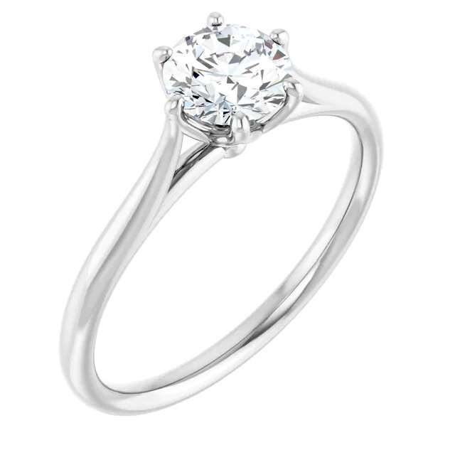 14K White Gold Solitaire Ring Setting Tulip Flower Style 6 Prong 4mm to 9mm