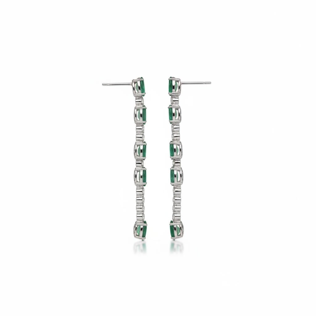 Natural Emerald Drop Dangle Earrings 3x4mm 925 Sterling Silver with Platinum
