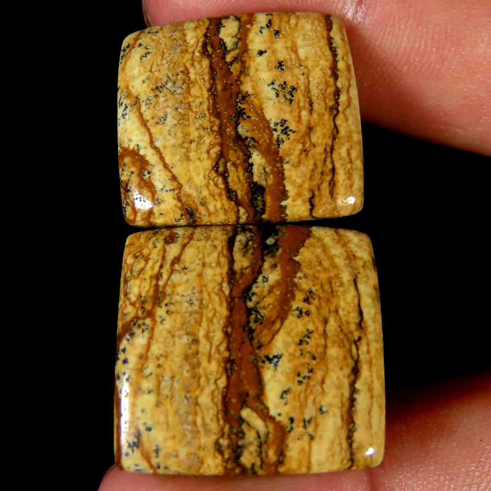 38.30Cts.100% NATURAL RARE DESIGNER PICTURE JASPER MATCHED PAIR LOOSE GEMSTSONES