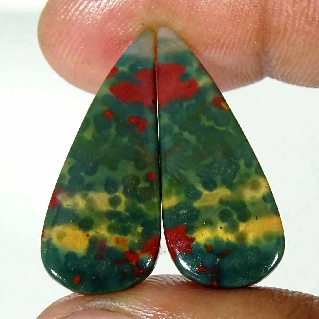 20.50Cts Natural Bloodstone Pear Pair Cabochon Loose Gemstone 12x29x4mm