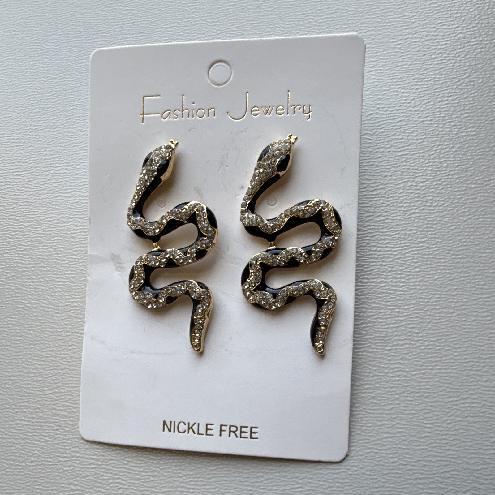 Fashion Jewelry Snake Stud Earrings Gold Tone Black Pavé Crystal (Set of 2)