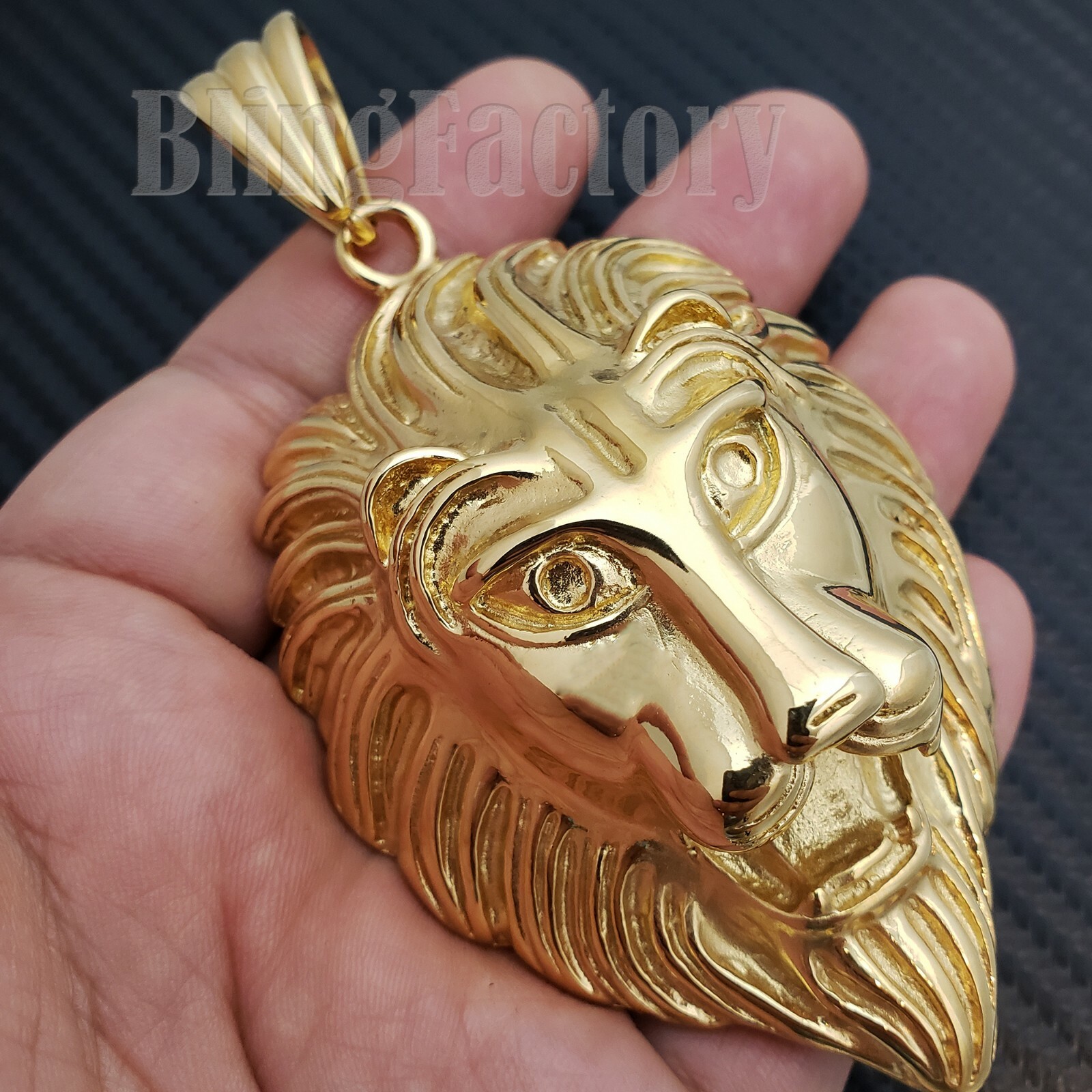 HIP HOP RAPPER STAINLESS STEEL GOLD PT LARGE JUMBO LION HEAD CHARM PENDANT S-02