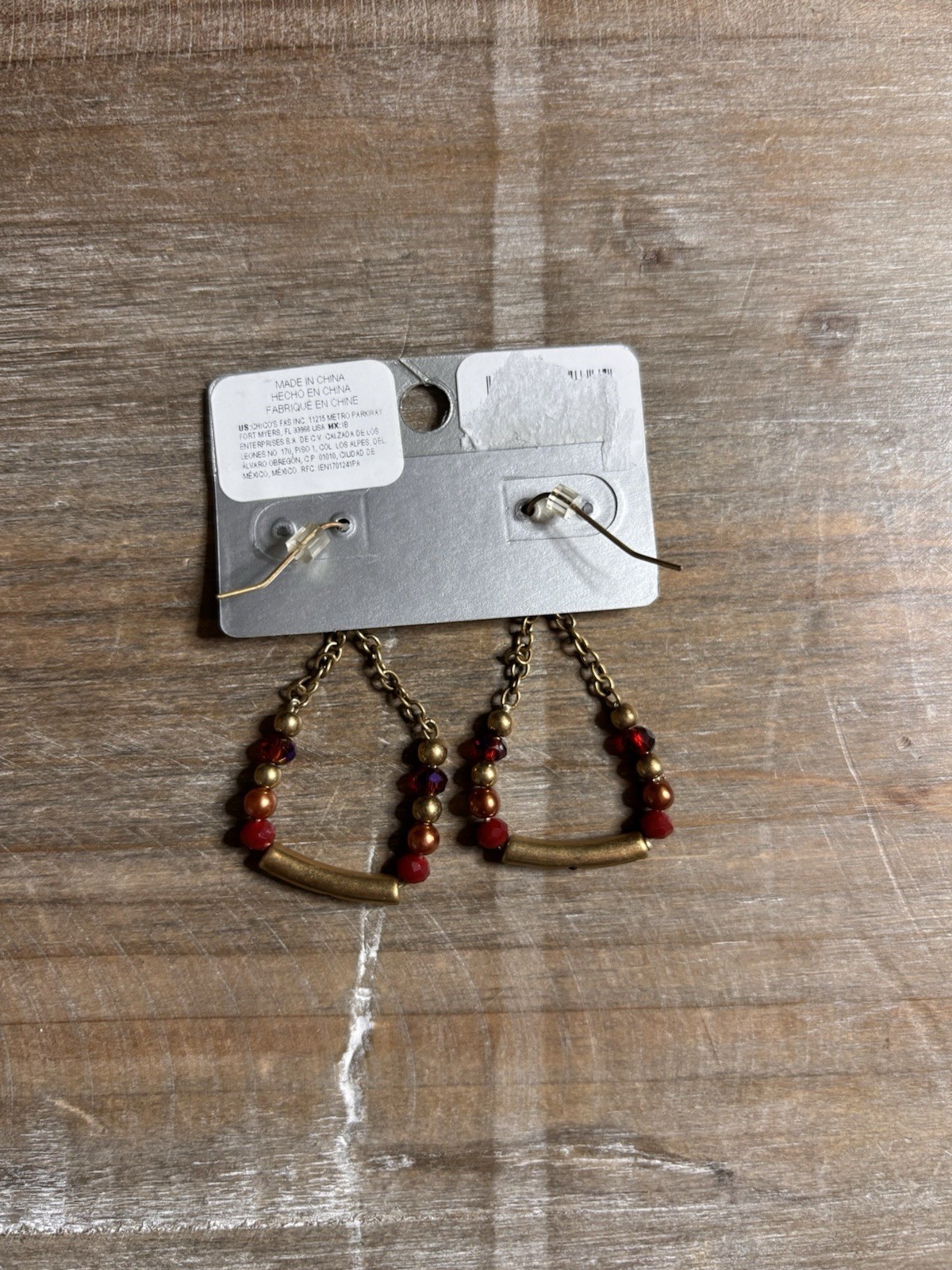 Chico’s Nickel-Free Gold Tone Red Beaded Dangle Hook Earrings 2 in