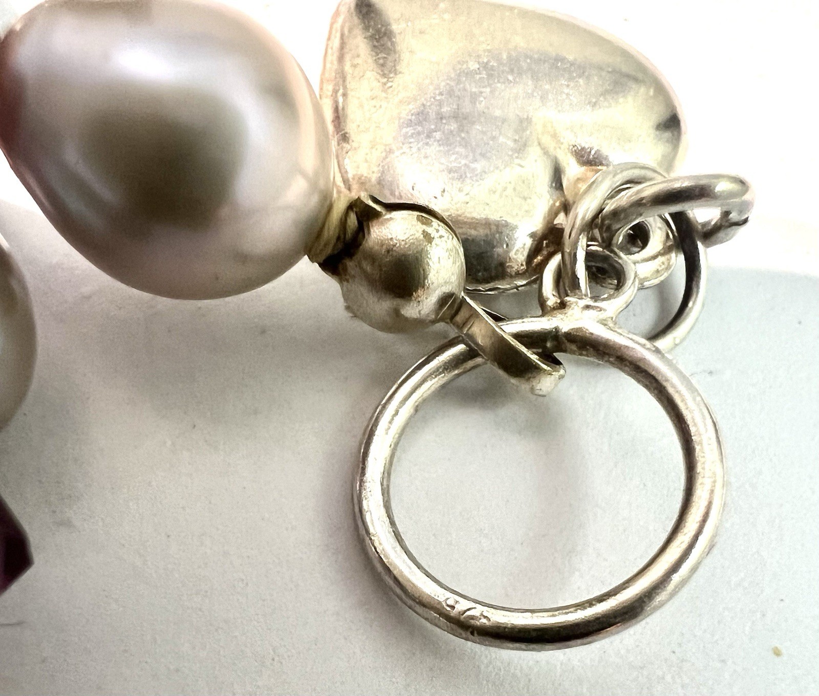 925 Silver Cultured Pearl Amethyst Crystal T Bar Bracelet, 18.5cm, 15.12g,E105