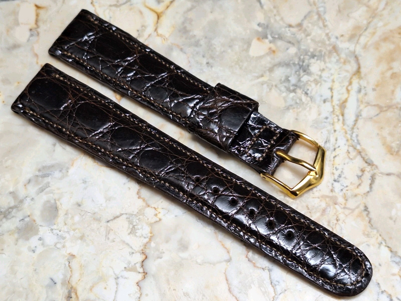 JB Champion Dark Brown Brazilian Crocodile Leather Watch Band Strap 3/4″ LONG