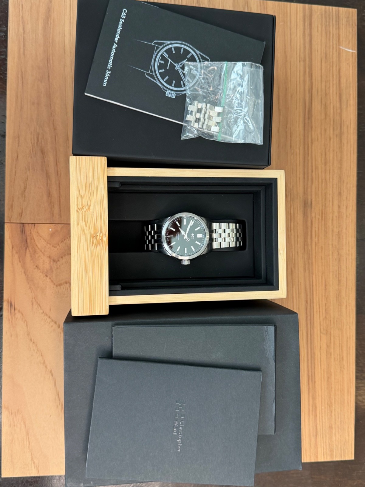2026 Christopher Ward C63 Sealander Watch 36mm Black Complete Set