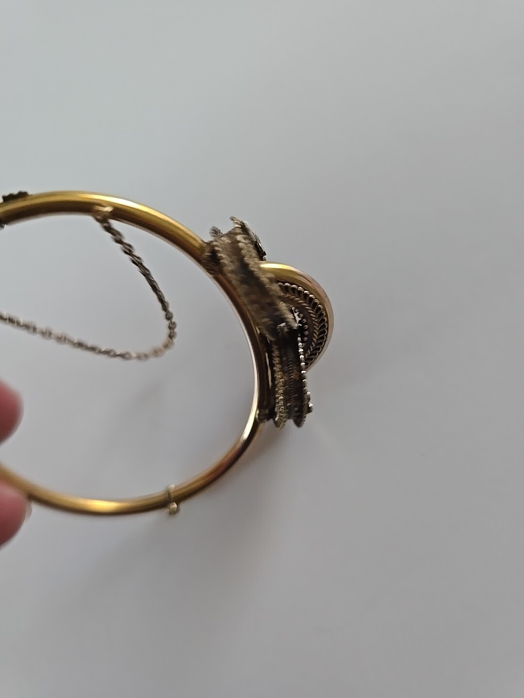 Victorian Etruscan Bracelet Gold Filled Filigree Clover Diamond Shape 6.25