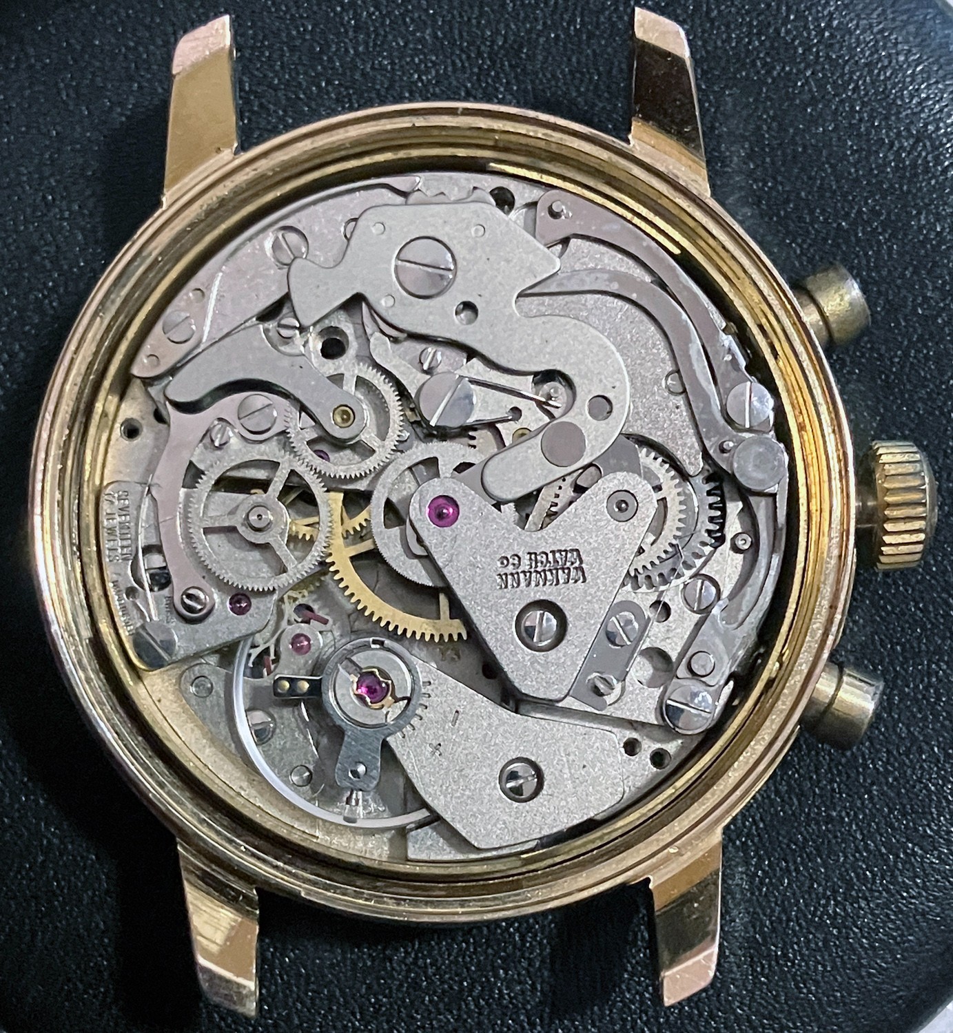Vintage Wakmann 1376 Chronograph Valjoux 7733 Gold-tone, Working Well