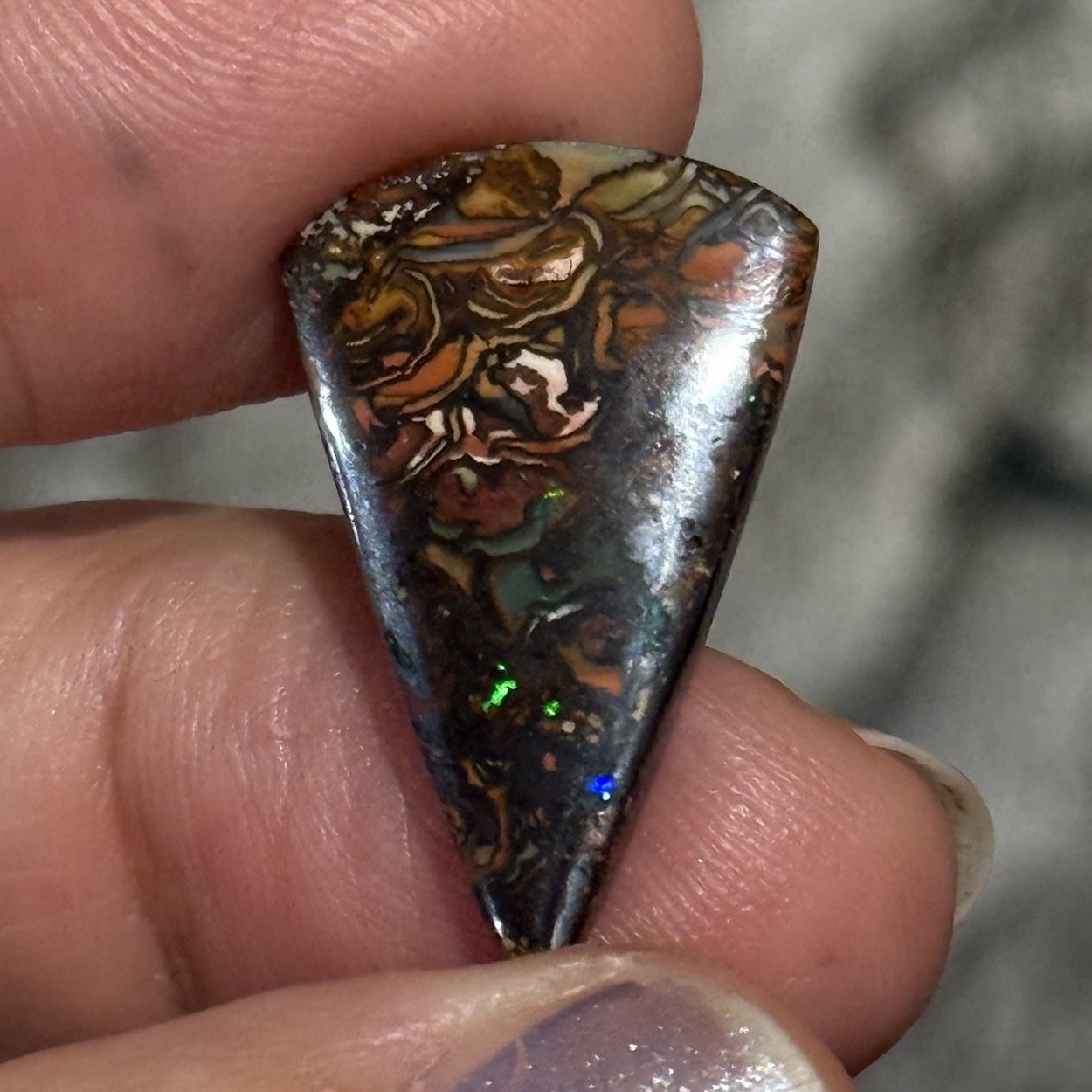 11ct 25×15.8×3.7mm Colorful Australian Koroit Boulder Opal Drop Cabochon Gem