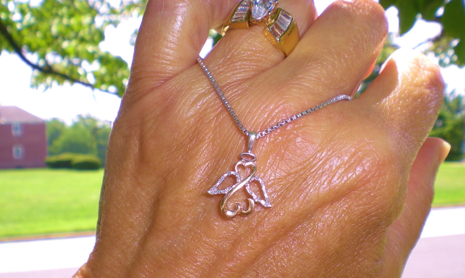 Jane Seymour Open Hearts 1/20ct SS 10K Rose Gold ANGEL Diamond Necklace KAY BOX