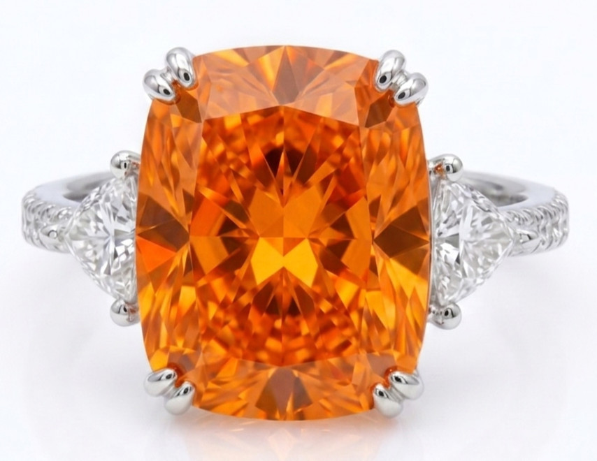 8.00 Ct Certified Cushion Cut Orange Natural Diamond Ring VVS1 White Gold Finish