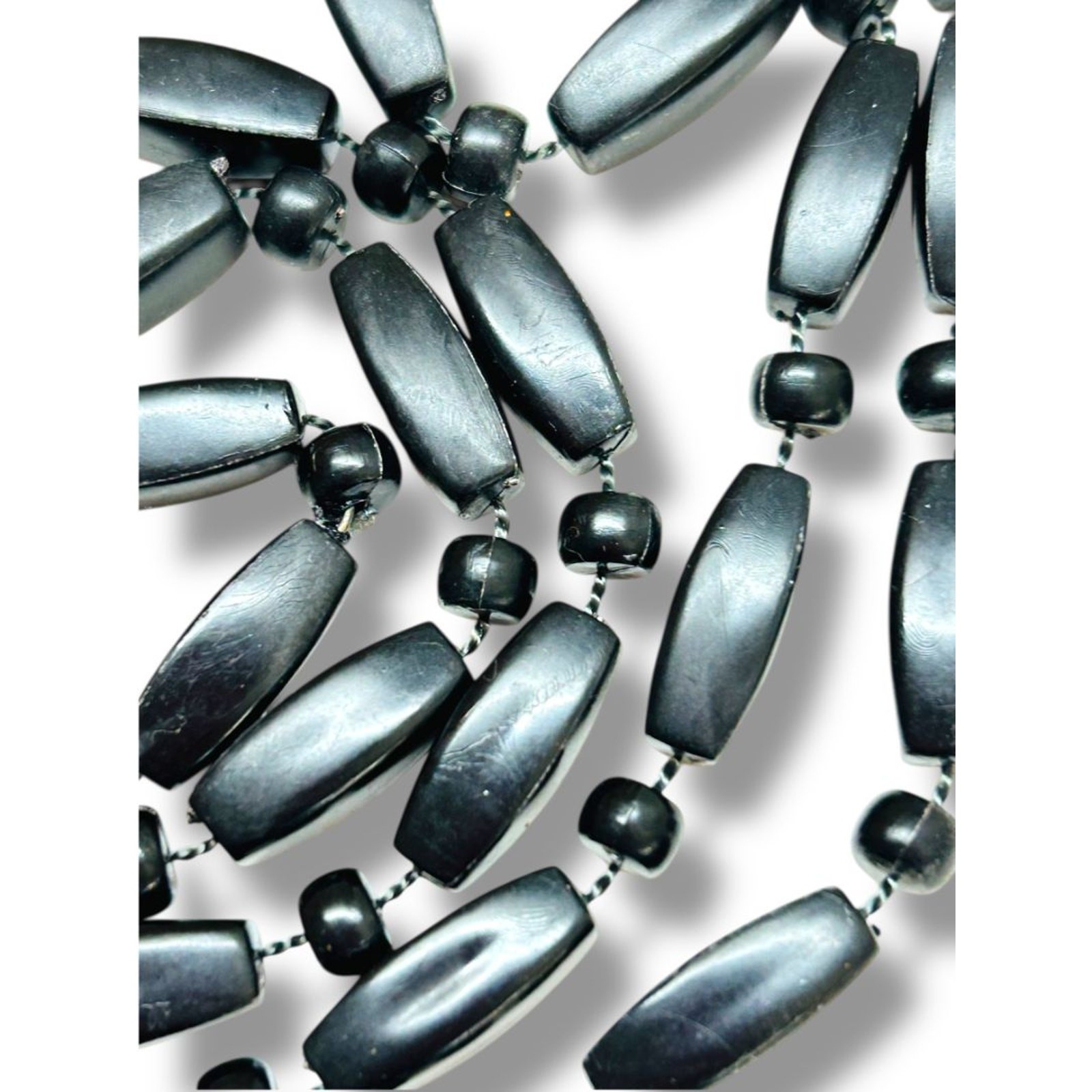 Black Lightweight Acrylic Bead Necklace 52″ Overhead Strand String Clasp