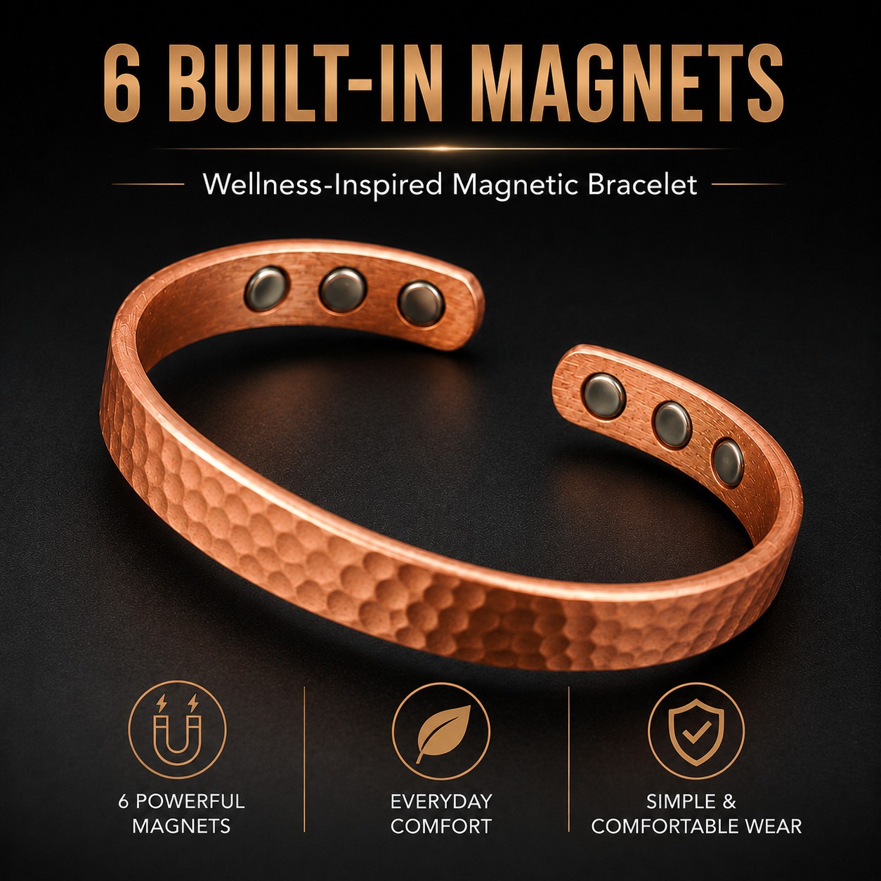 2Pcs Magnetic Copper Bracelet Set Pure Solid Copper 6 Magnets Adjustable Cuff