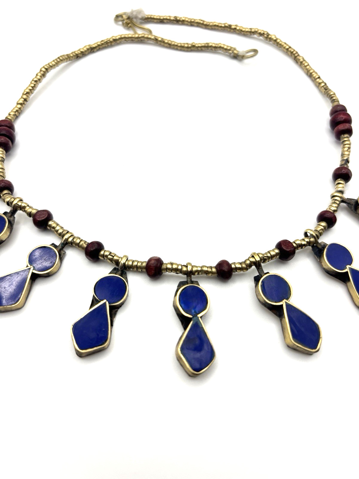 Egyptian Revival necklace with blue enamel pendants – 51cm, 30.7g