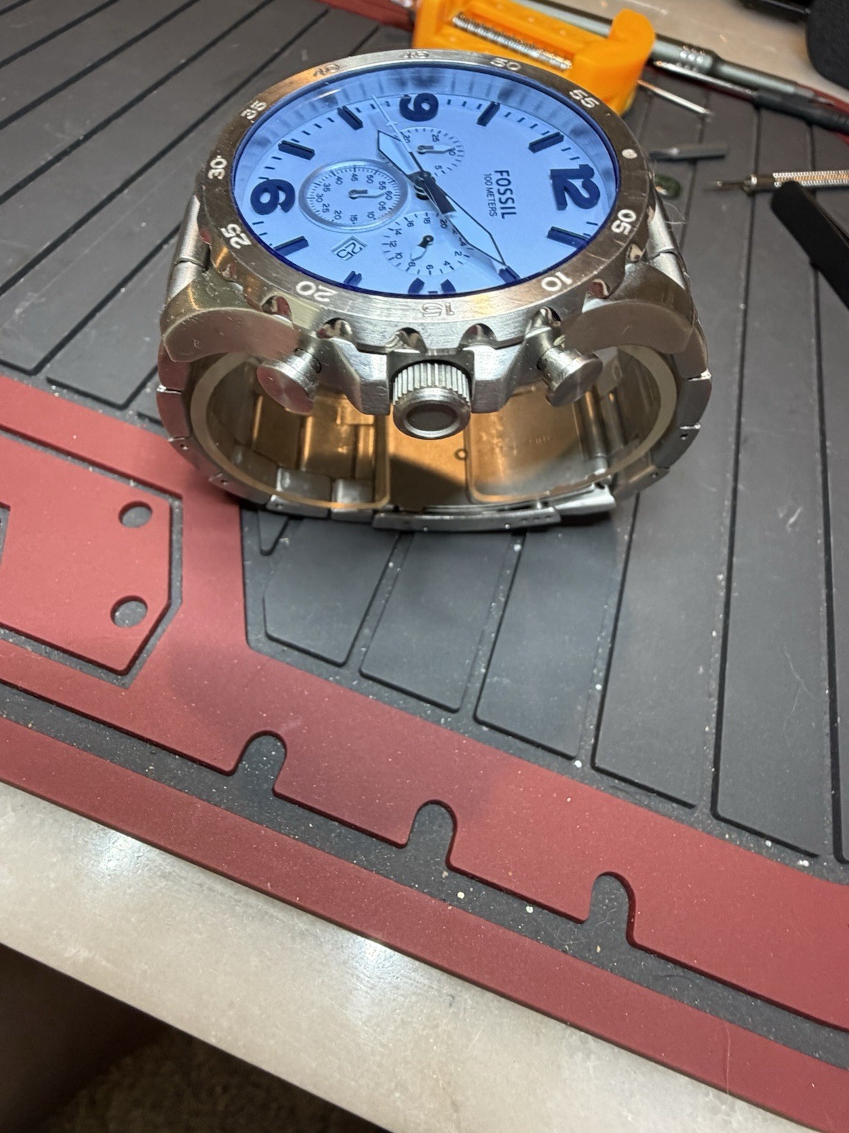 Fossil Men’s Chronograph Date Blue Dial Nate Stainless Steel 100m Watch JR1509