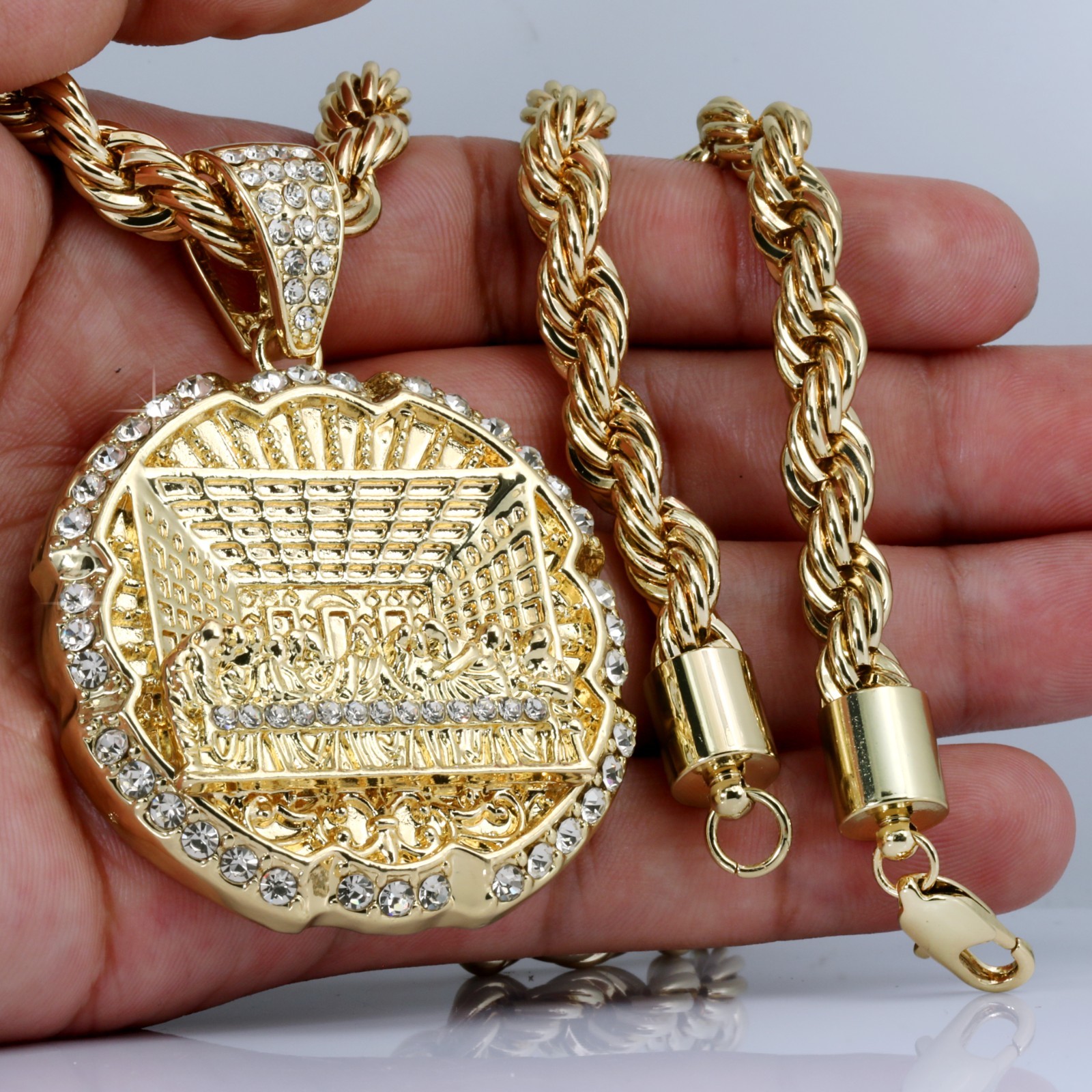 Last Supper Pendant & 7mm – 10mm 30″ Men Rope Chain Necklace Fashion Gold Plated