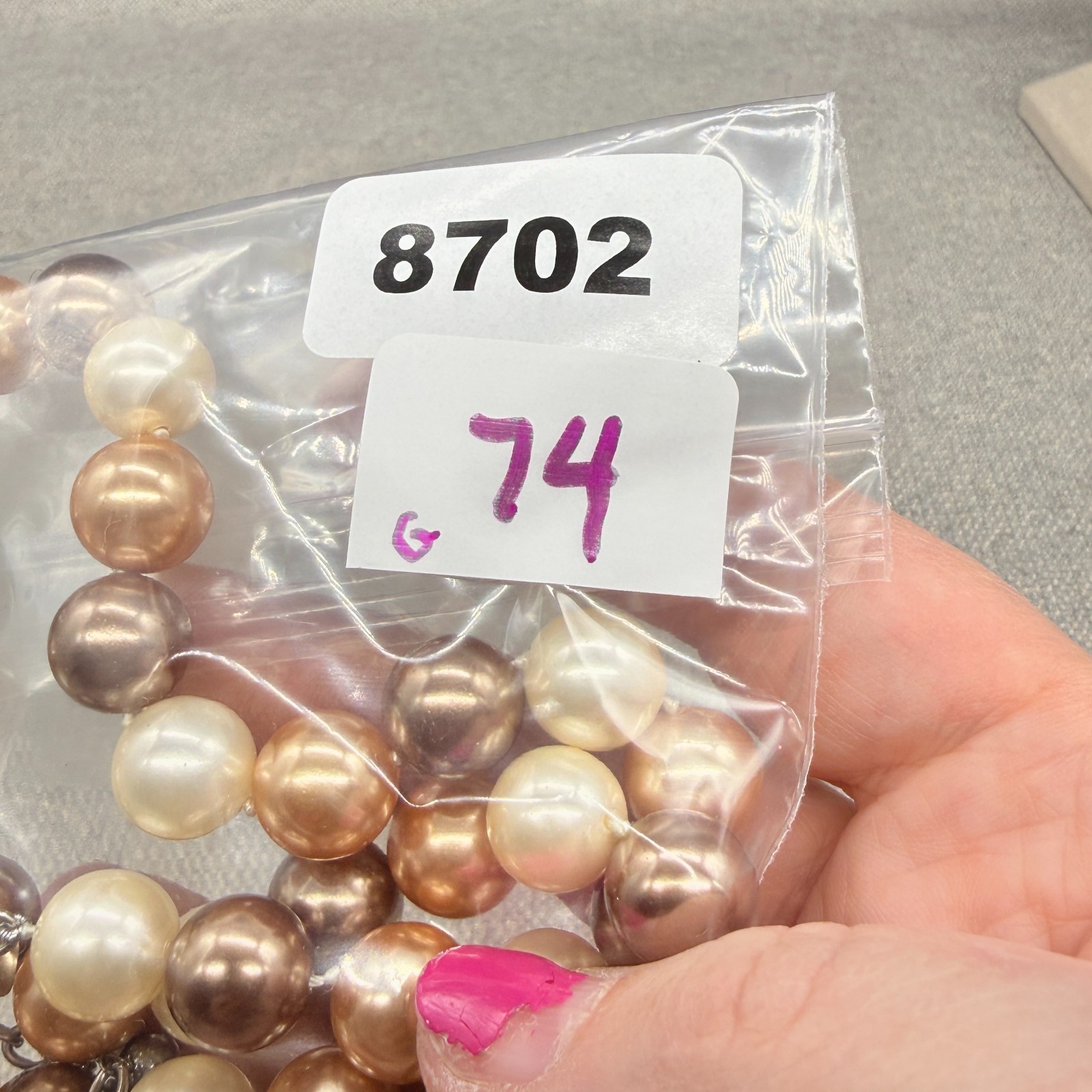 Vintage Necklace Glass Beads Cream Champagne Brown 16 Inches