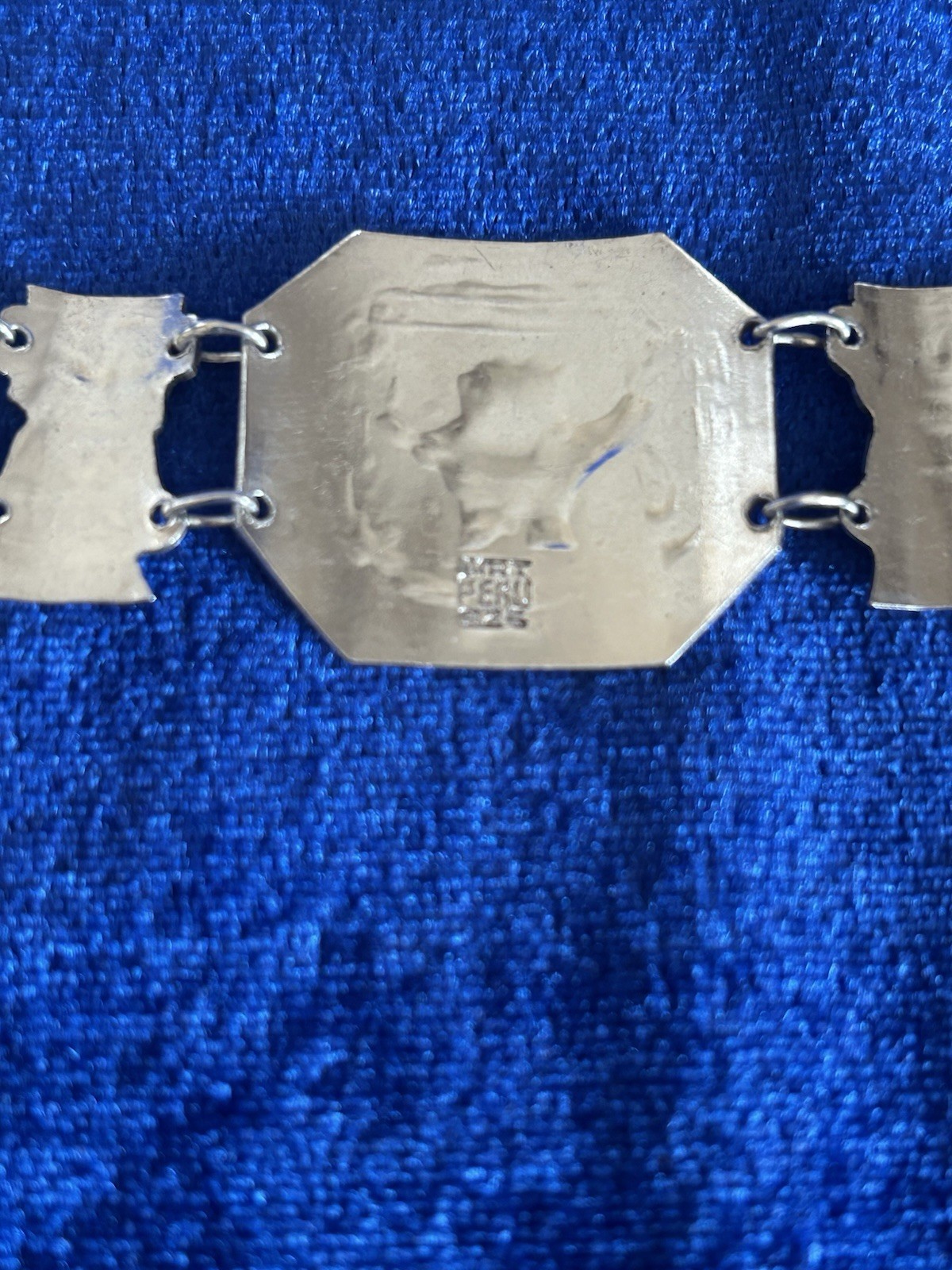 Vintage Estate Sterling Silver Inca Guardians Panel Bracelet Handmade Peru Old