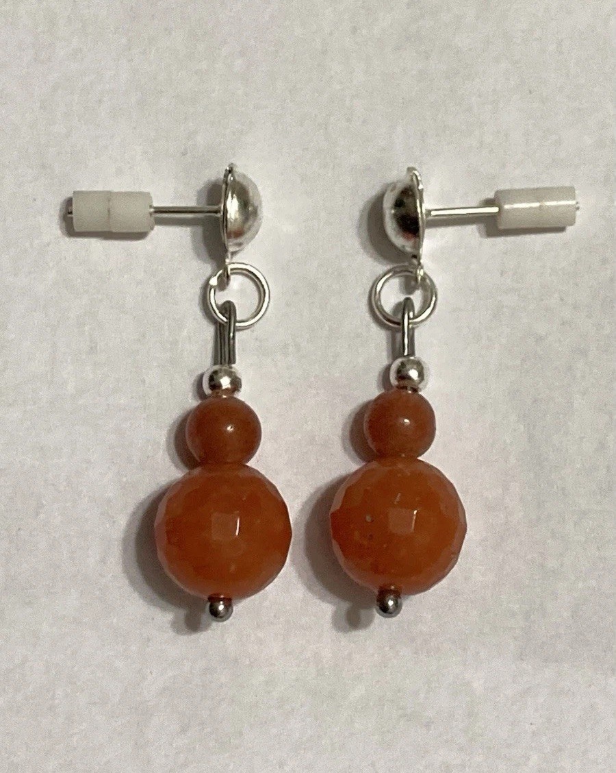 Handmade Orange Brown Aventurine Gemstone Dangle Stud Style Drop Beaded Earrings