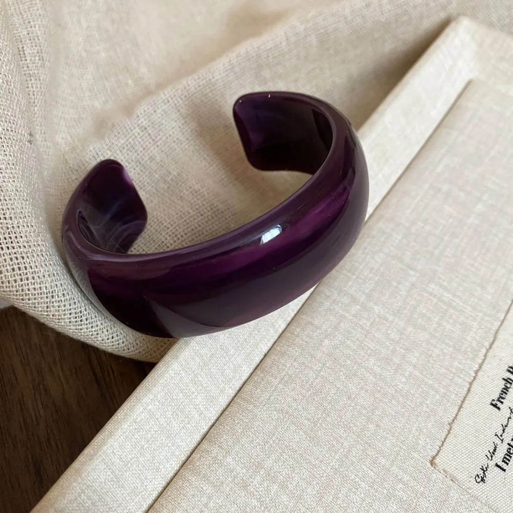 Acrylic Resin Open Cuff Bangle Women Irregular Round Layered Strand Jewelry