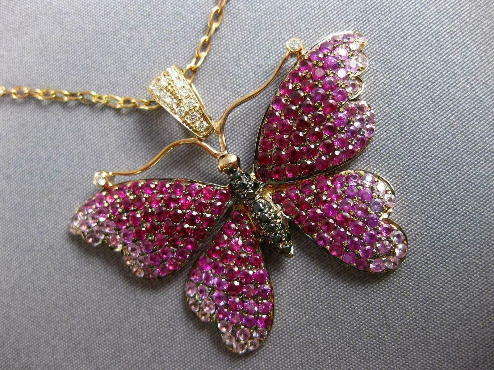 Round 3 Ct Simulated Pink Sapphire Butterfly Pendant Chain 14K Rose Gold Plated