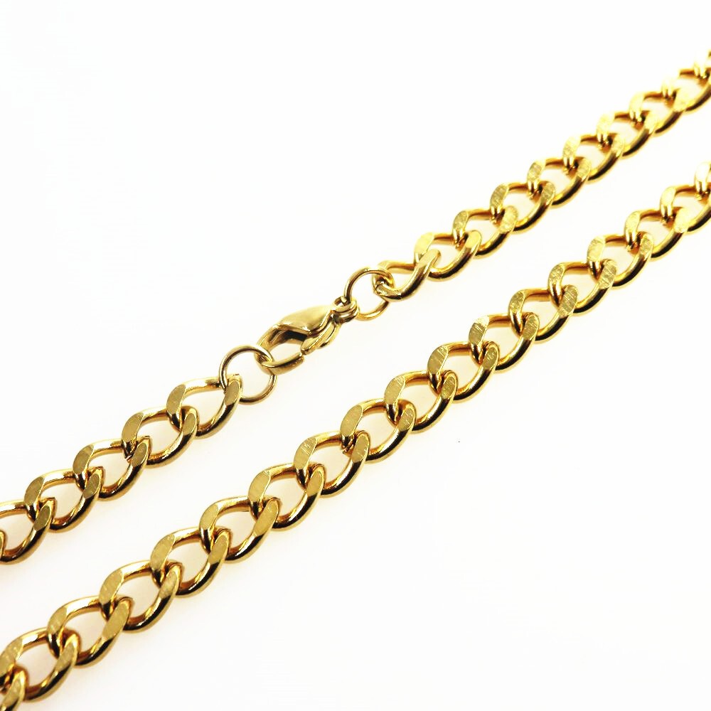 Woman Man 2-9mm Stainless Steel Gold Plated Curb Cuban Chain Necklace Link