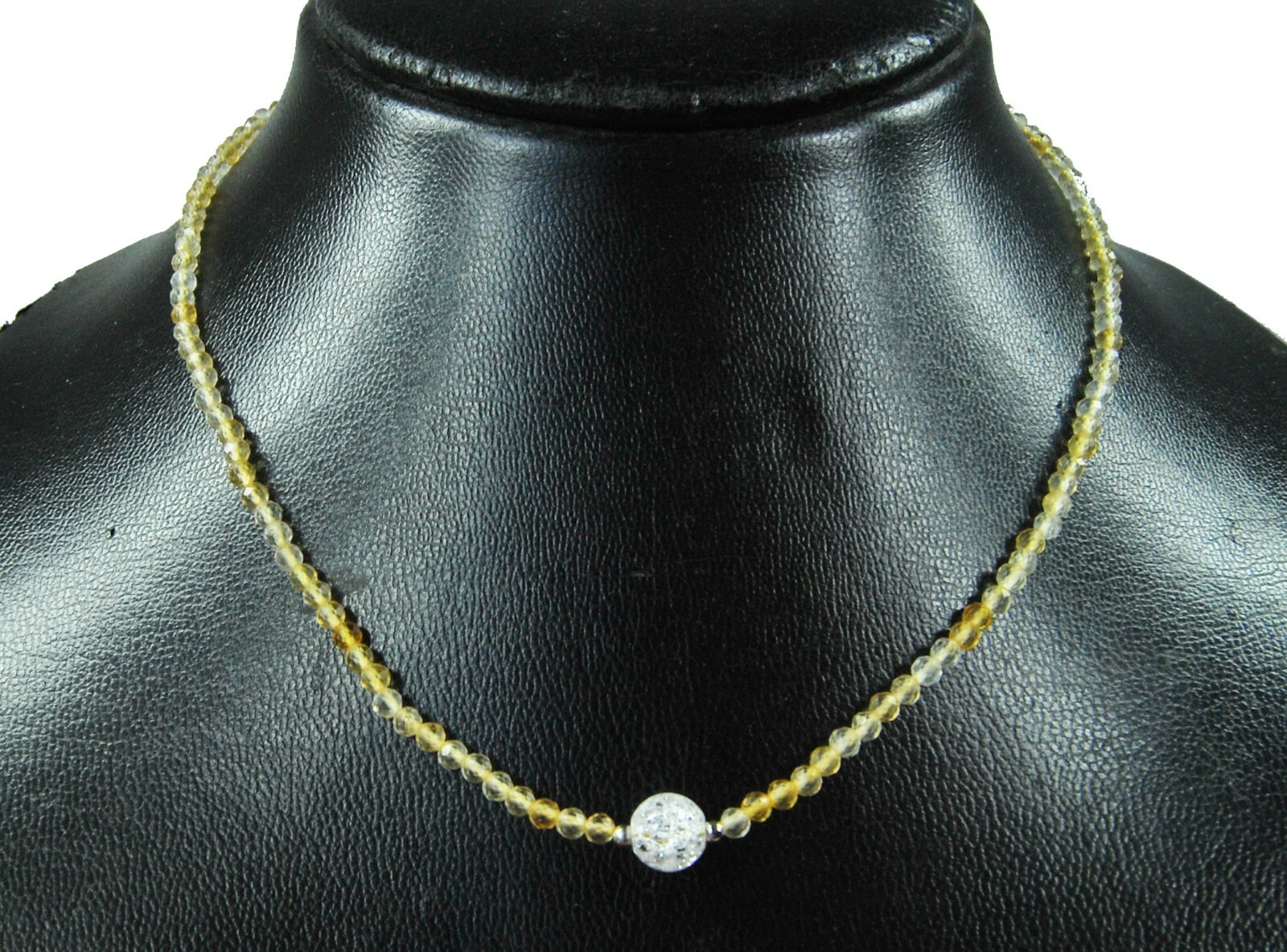 Gemstone Necklace Citrine 925 Silver Faceted Balls Ø3mm with Rock Crystal Bead