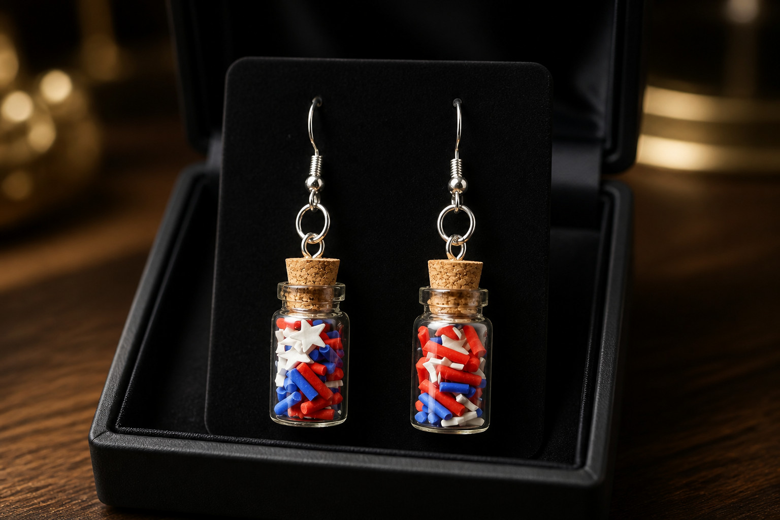 Handmade Resin Red White and Blue Earring Set
