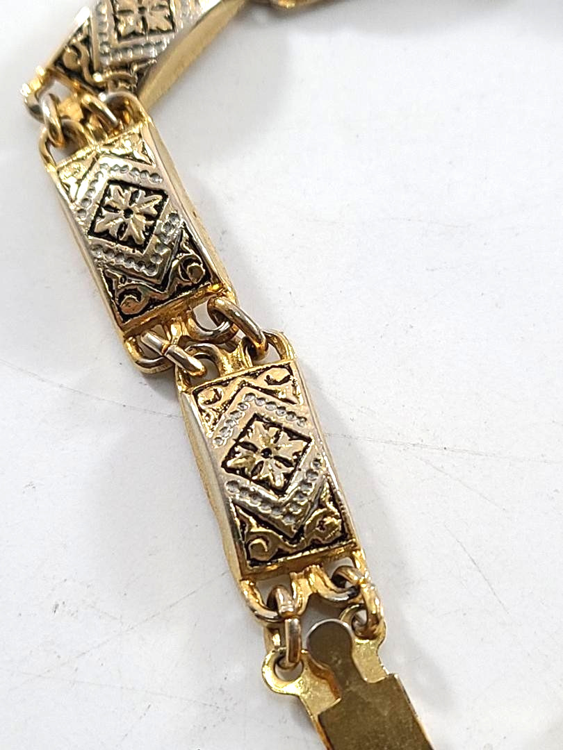 Gold Tone Damascene Style Panel Bracelet Free Shipping