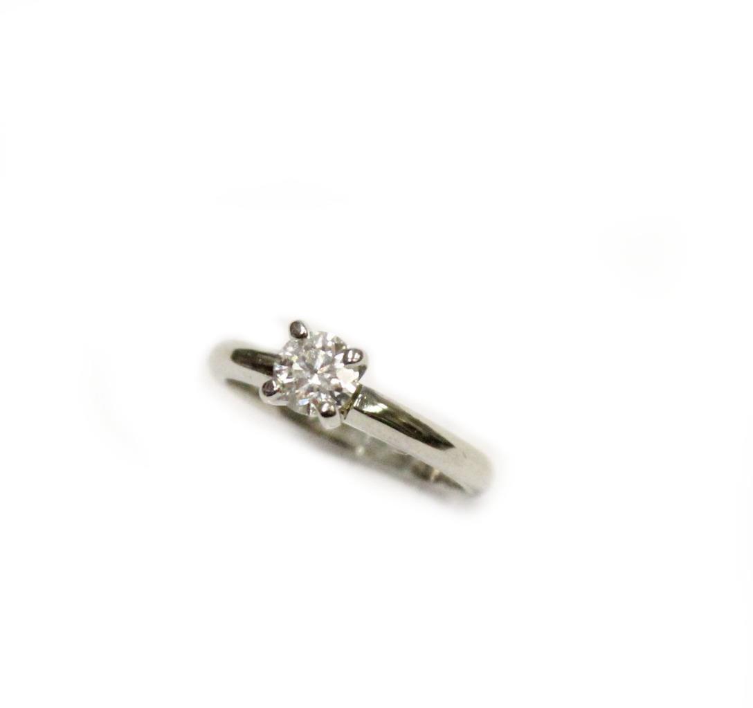 Diamond Ring 0.36ct H SI2 set in 19K white gold + 19K plain band Size-3.5