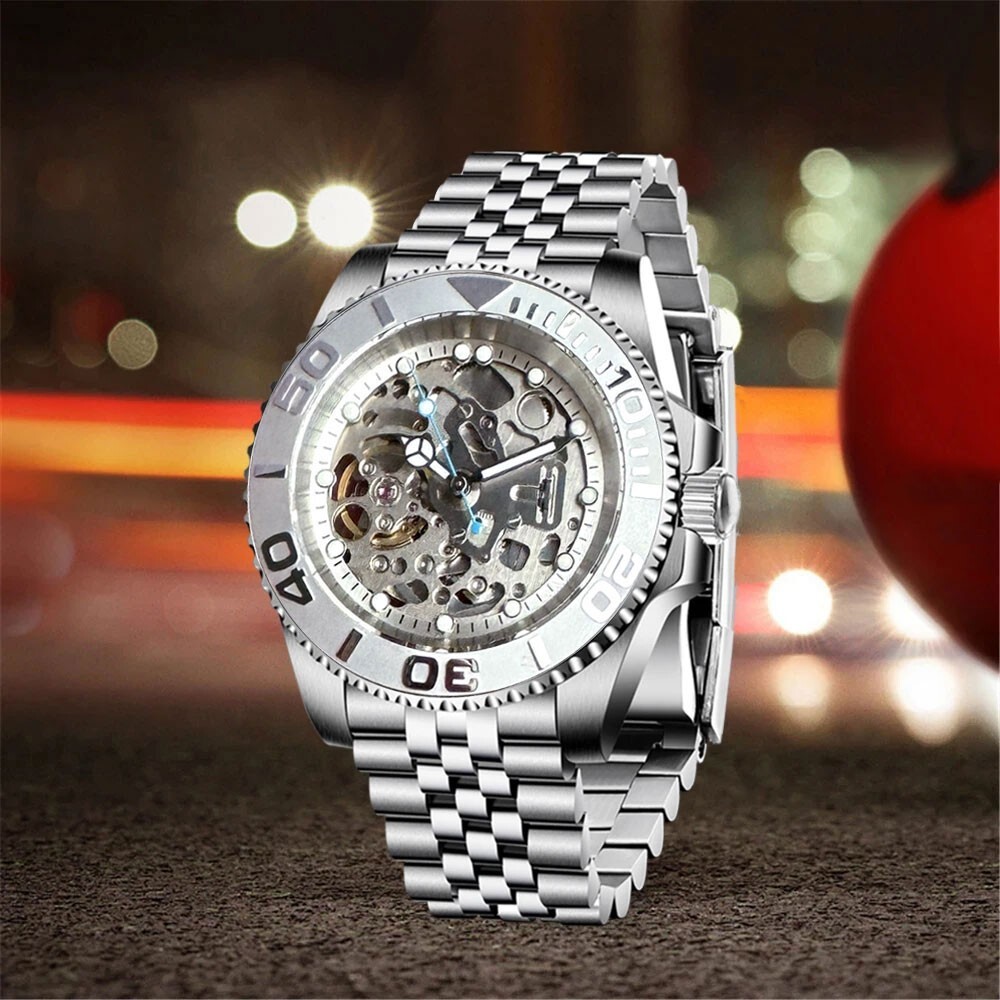 40mm Sterile Luminous Skeleton Dial NH70A Automatic Mens Watch Sapphire Glass