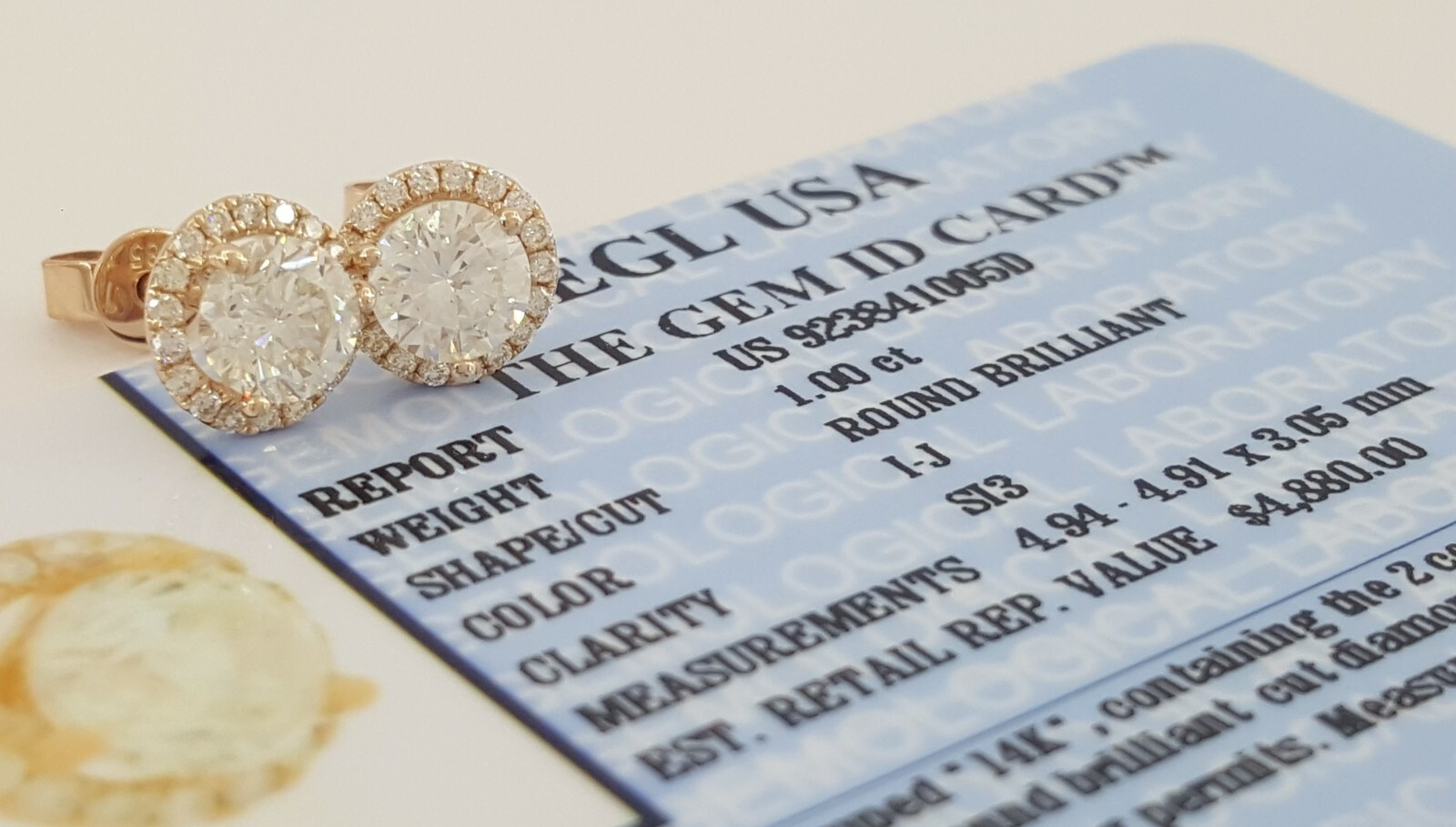 Round Halo Diamond Stud Earrings 1.16 ct 14k Rose Gold EGL-USA Rtl $4,880