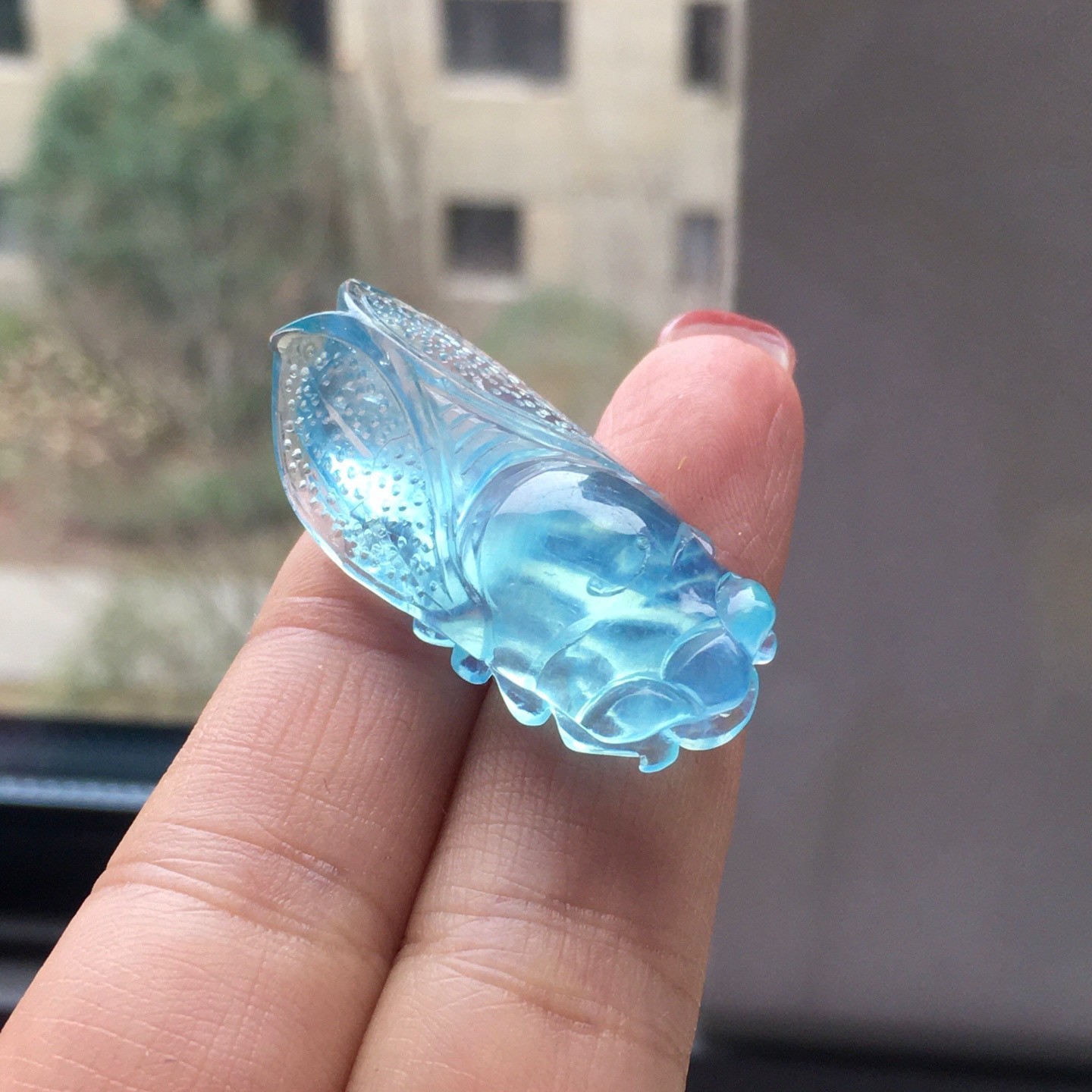 37.4*18.3*10.7mm Natural Aquamarine Gemstone Crystal Carved Pendant