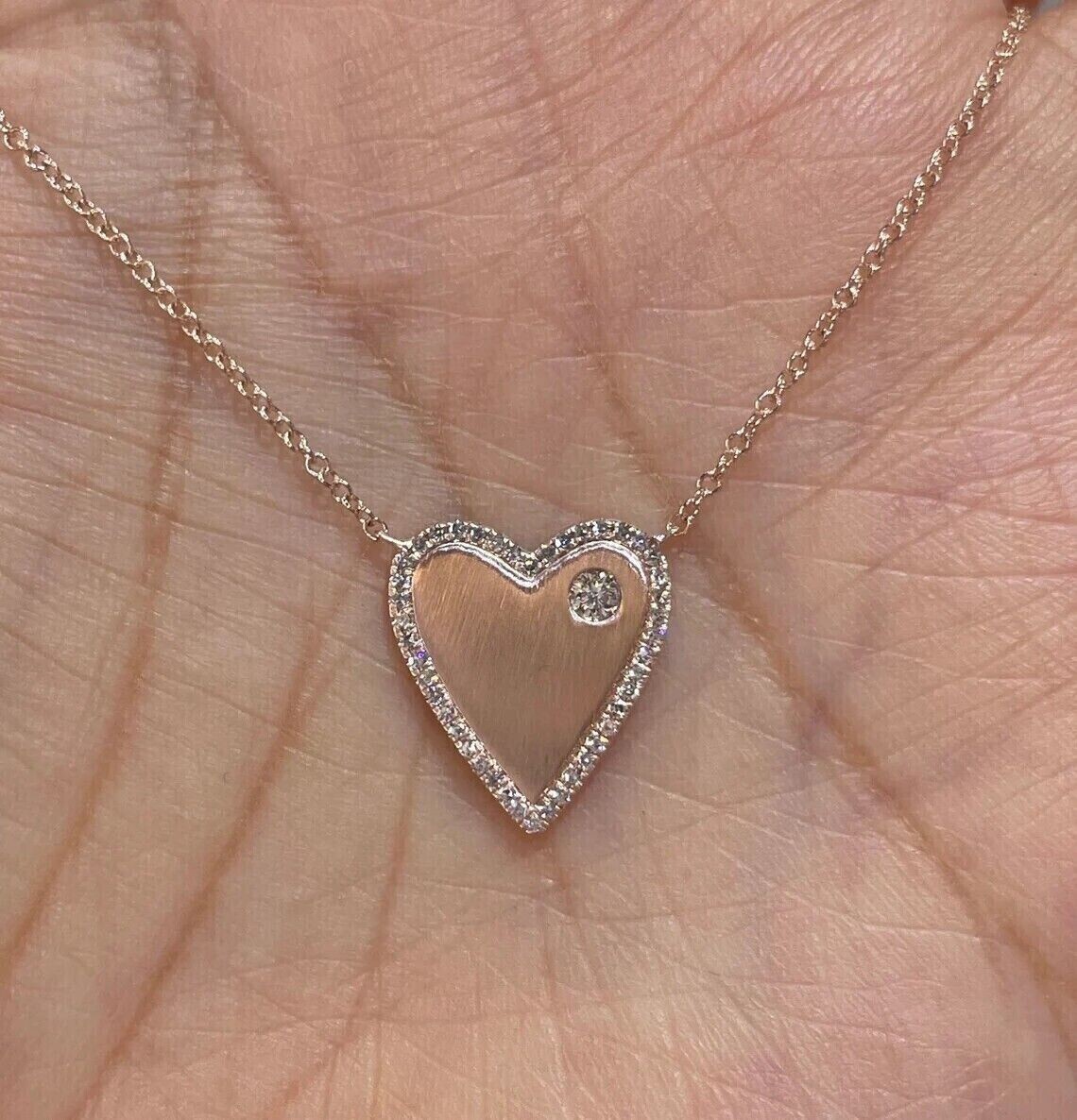 Round Cut Simulated Diamond Pretty Heart Pendant 14K Rose Gold Plated 925 Silver