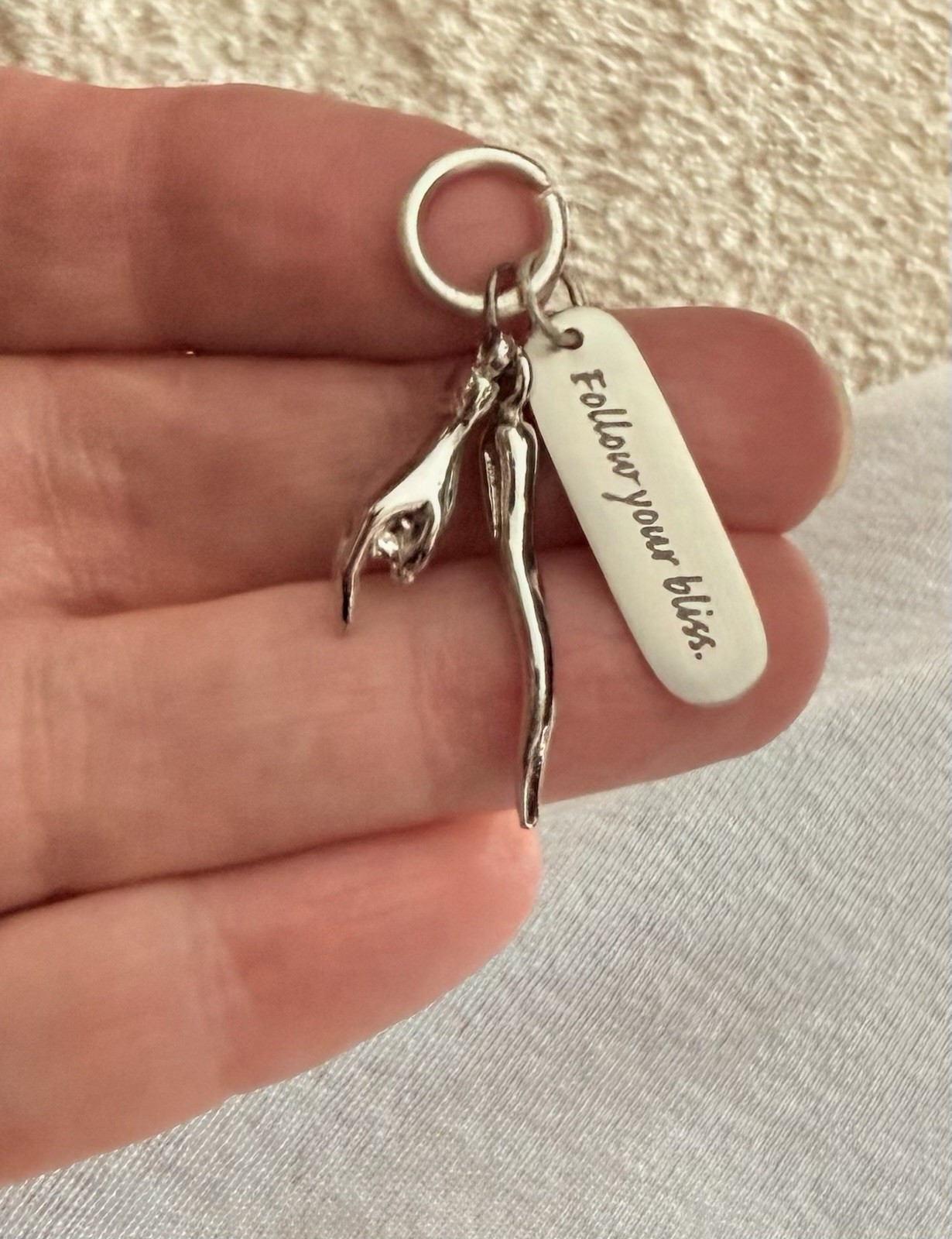 Vintage 3 Charm Sterling Silver 925 Italian Horn / Hand / Bliss Pendant