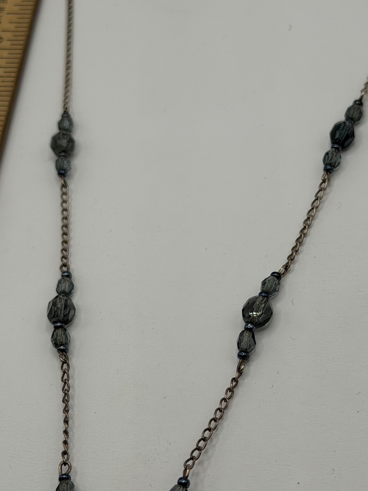 Sterling Silver Glass Blue Gray Bead Y Drop Necklace Lariat Italy 925 9.6 gram