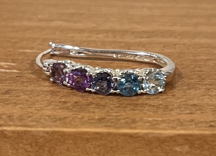Gemstone Shades Of Amethyst, Sky Blue Topaz, Blue Topaz Line Earrings 925