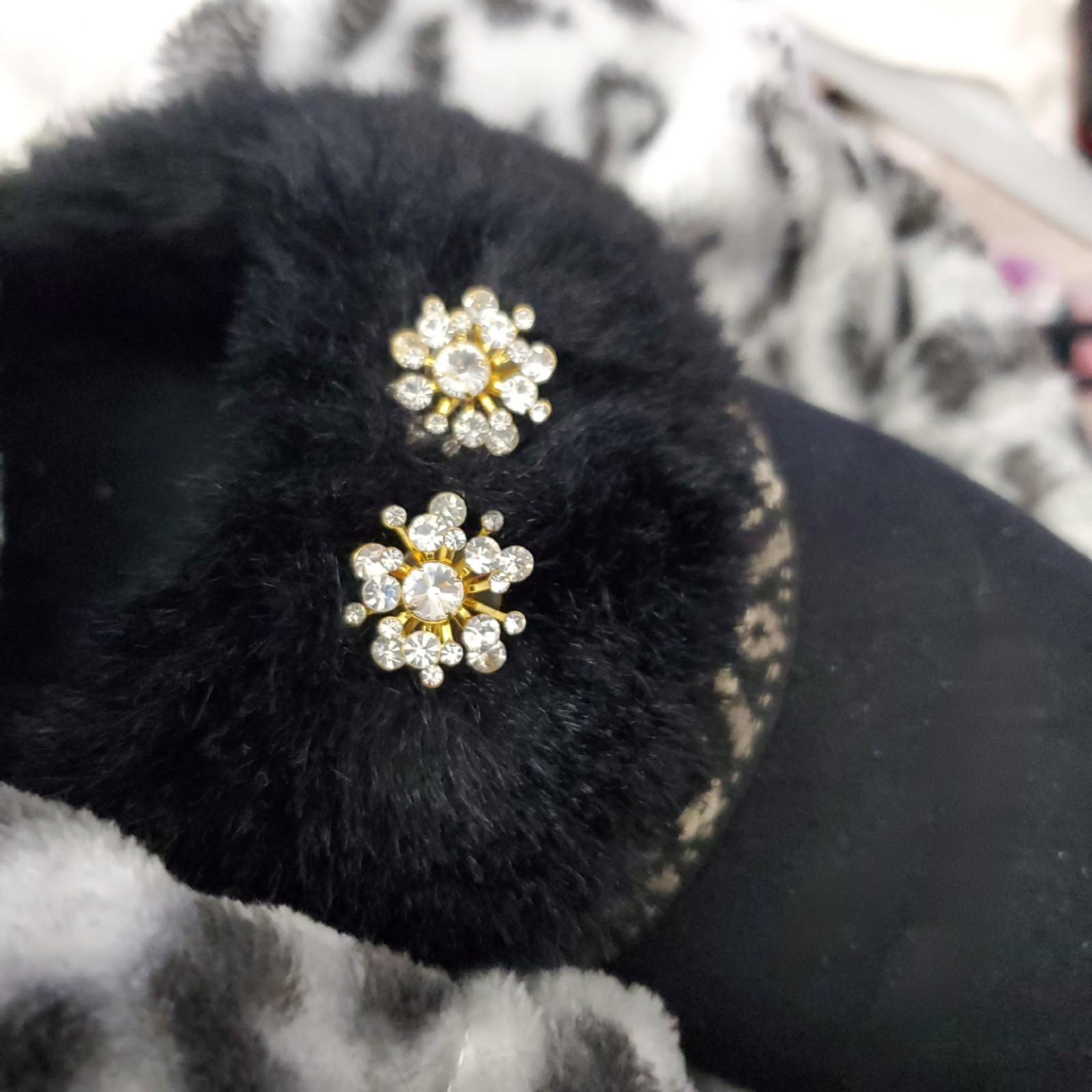 Gold-Tone Clear Crystal Flower Cluster Stud Earrings Butterfly Back