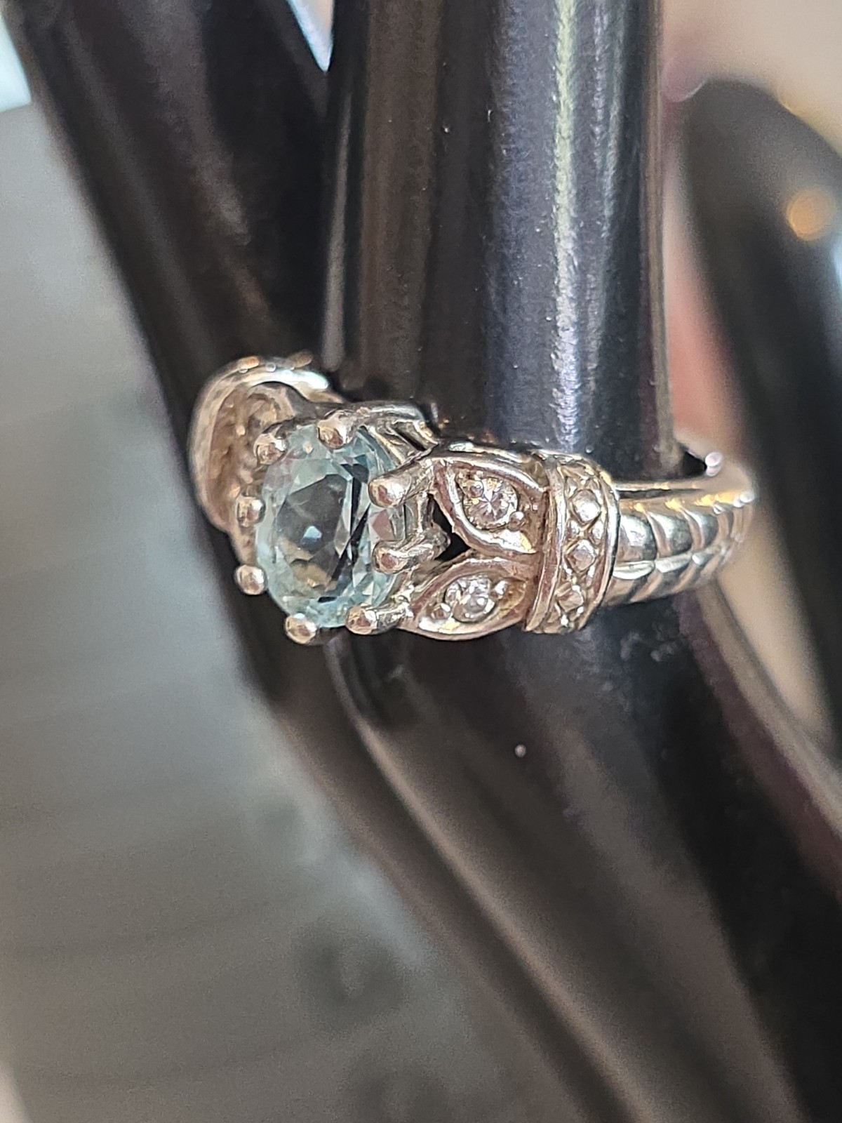 Designer RJ Blue Topaz Cubic Zirconia Sterling Silver Ring – Size 5.5