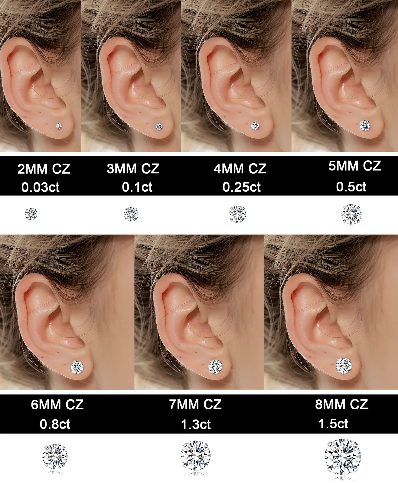 Tornito 7 Pairs 20G 2mm, 3mm, 4mm, 5mm, 6mm, 7mm, 8mm, B:7 Pairs, Silver Tone