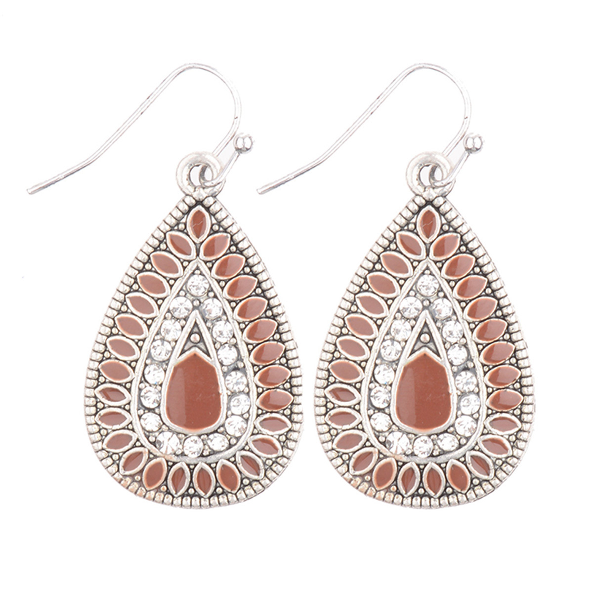 New Vintage Bohemian Boho Ethnic Antique Oval Water Drop Carved Dangle Earrings