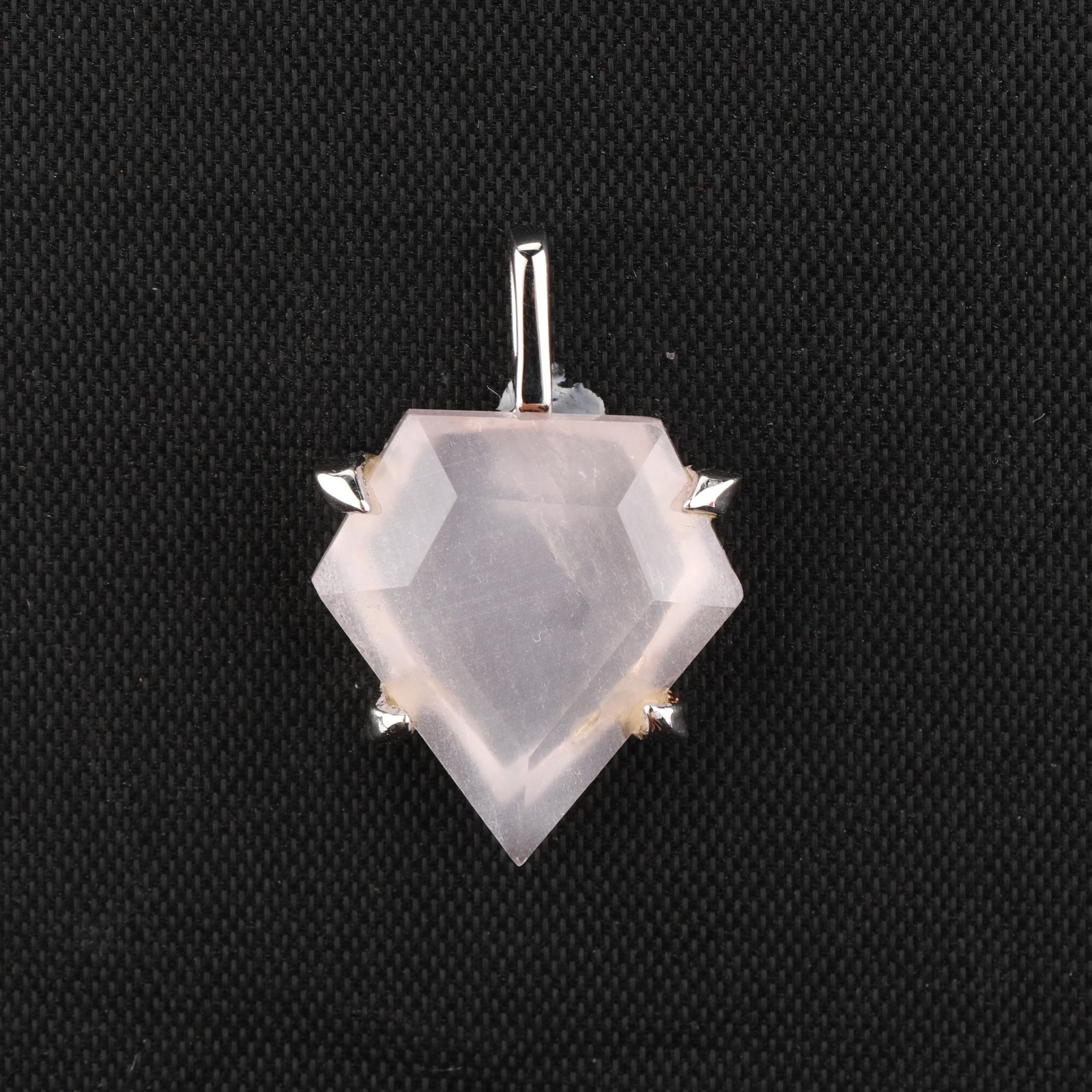 Rose Quartz Pentagon Pendant in 925 Sterling Silver with Rhodium Finish