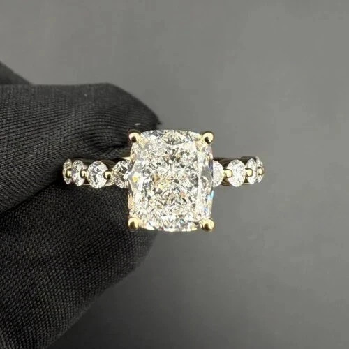2.50 Ct IGI Cushion VS1 Lab Grown Diamond Women Engagement Ring 14k Yellow Gold