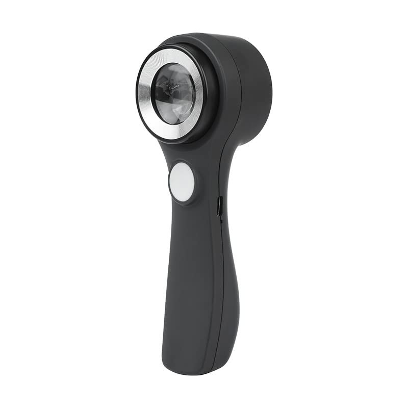 10X Handheld Jewelers Loupe Magnifier with USB Rechargeable Light & Scale, UV/LE